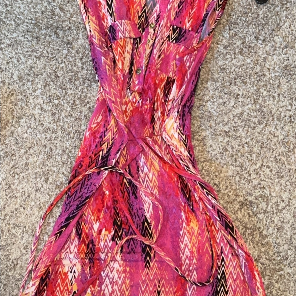 Cocomo Pink and Orange Zigzag Midi Dress